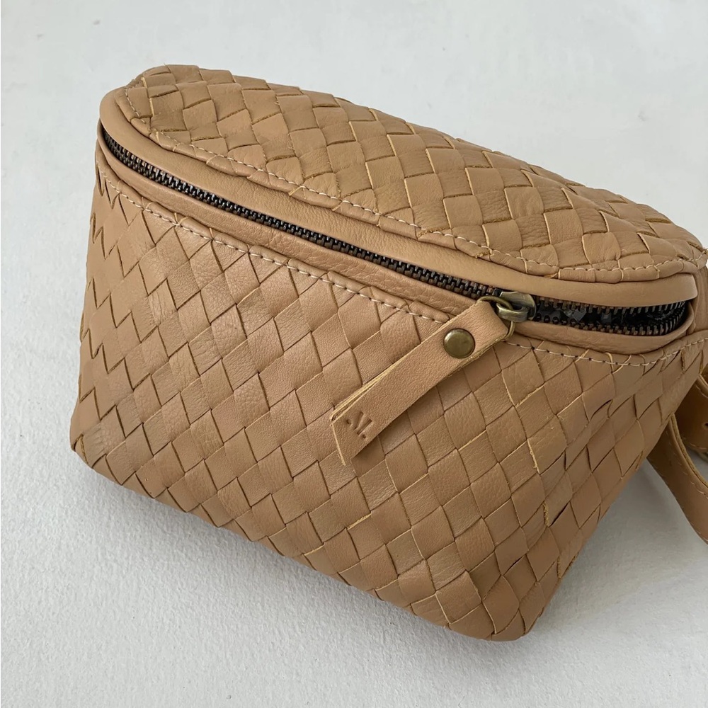 Mandrn Woven Leather Crossbody Bag in Sand